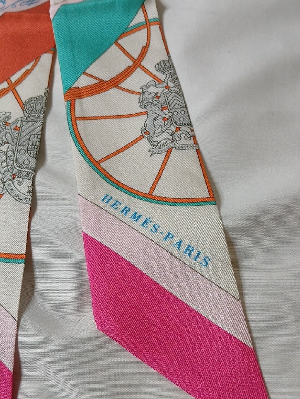 Hermes Springs Springs Pink, Turquoise & Orange Silk Twilly Scarf - Picture 2 of 5